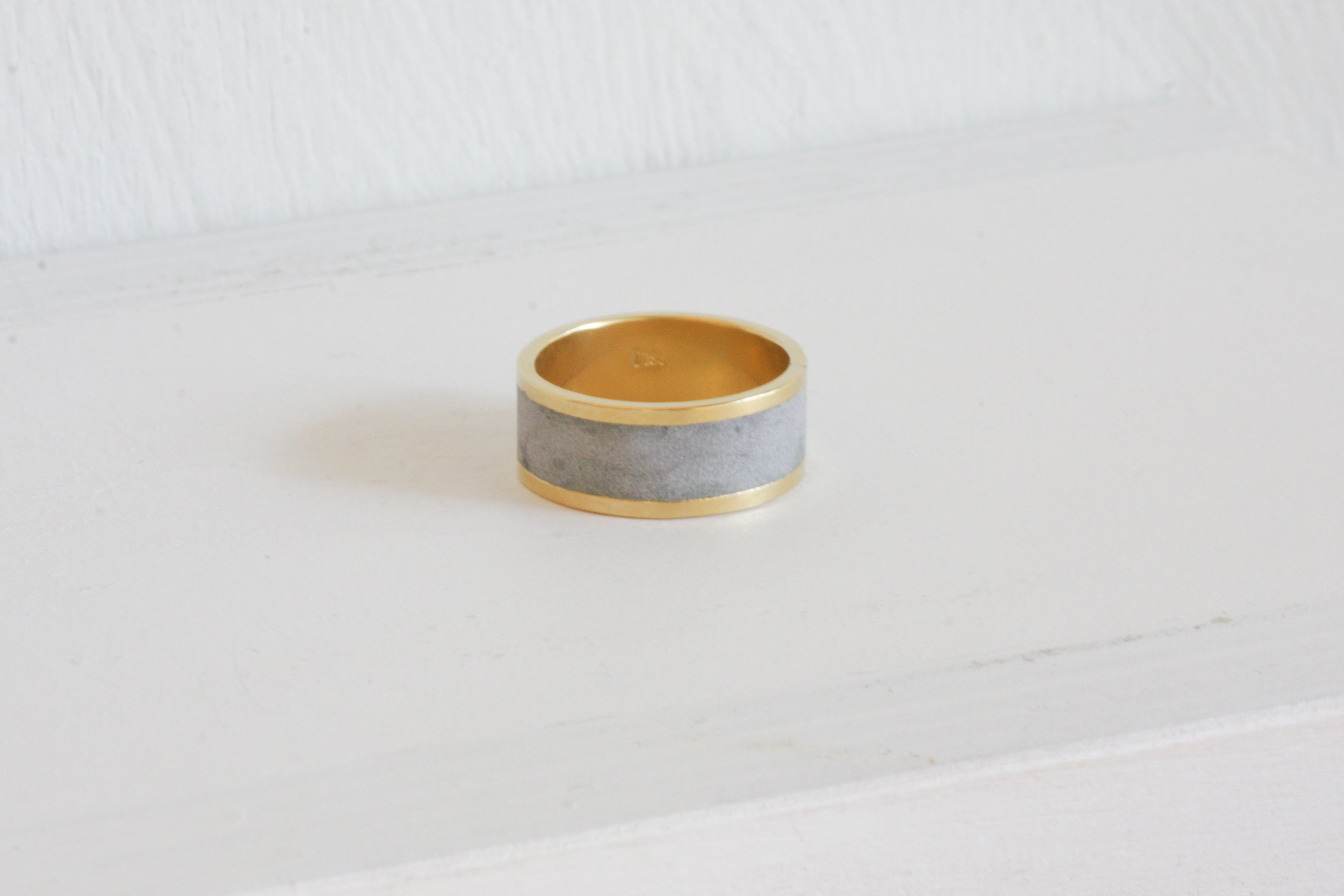 Couples Wedding Gold And Concrete Bands Set