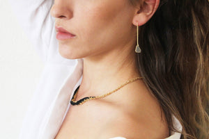 Gold & Concrete Chain Earrings With Dangle Diamond - hs