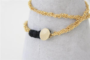 Knitted chain bracelet, Handmade braided bracelet, Gold tassel bracelet, Double Gold bracelet, contemporary bracelet, Delicate bracelet - hs