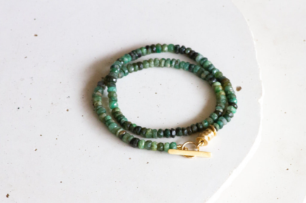 Green Emerald and Gold Layered Bracelet - hs