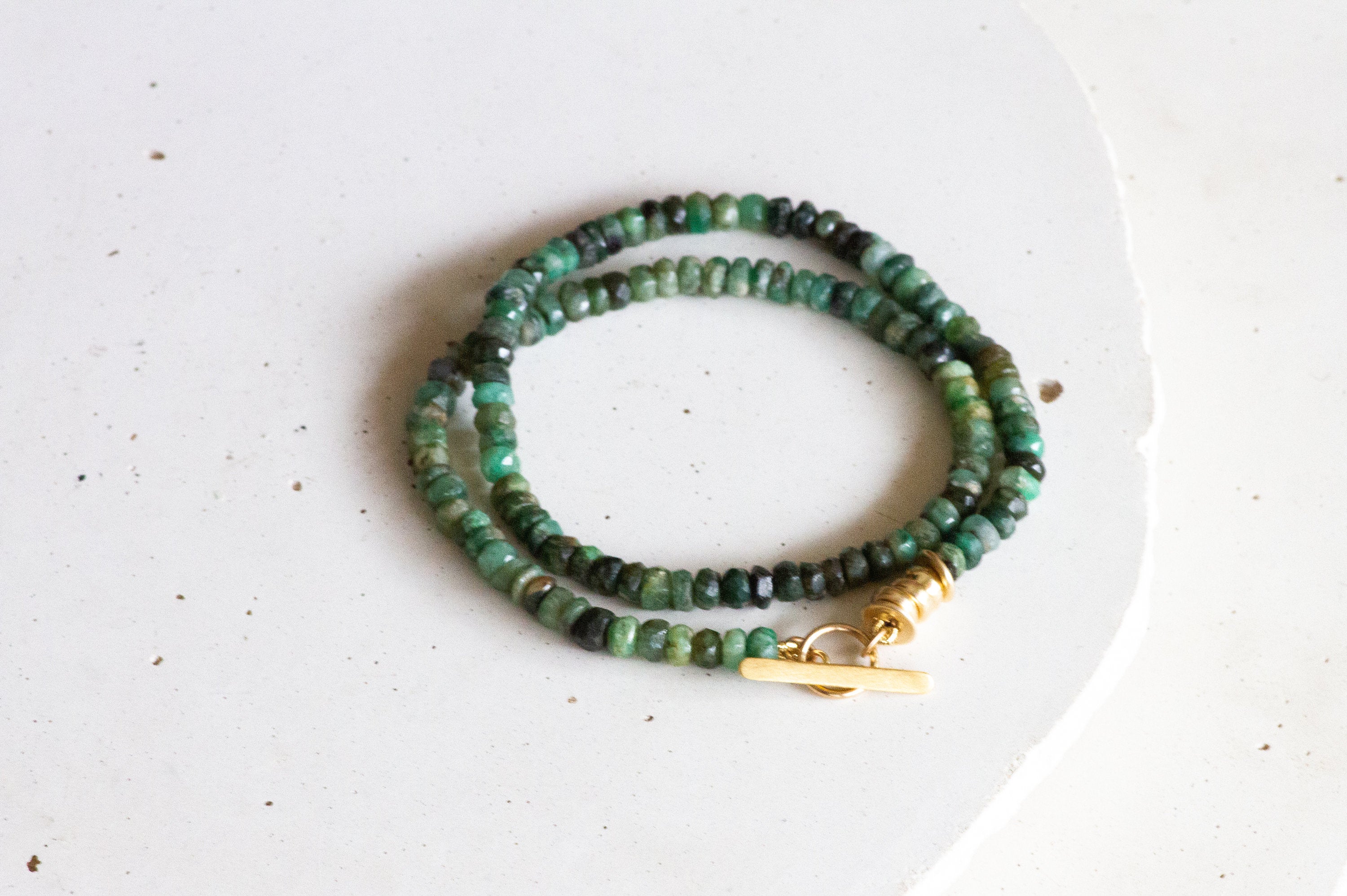 Genuine Emerald and Gold Toggle Bracelet - hs