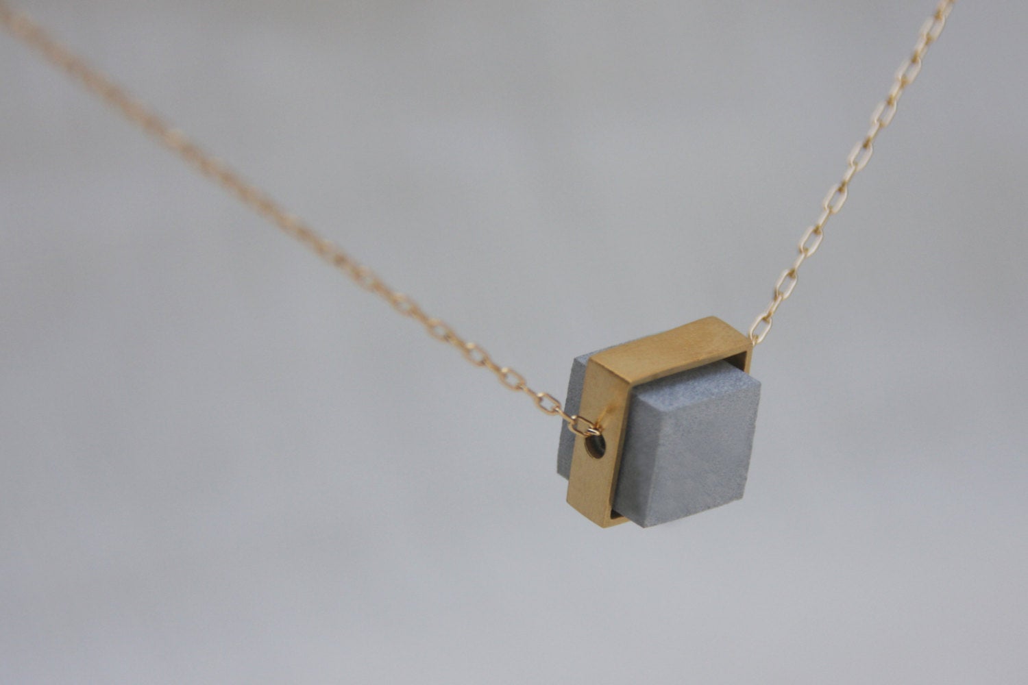 Architecture Everyday Modern Geometric Gold & Concrete Cube Necklace - hs