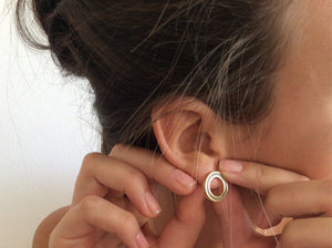 O geometric shaped gold & concrete stud earrings - hs