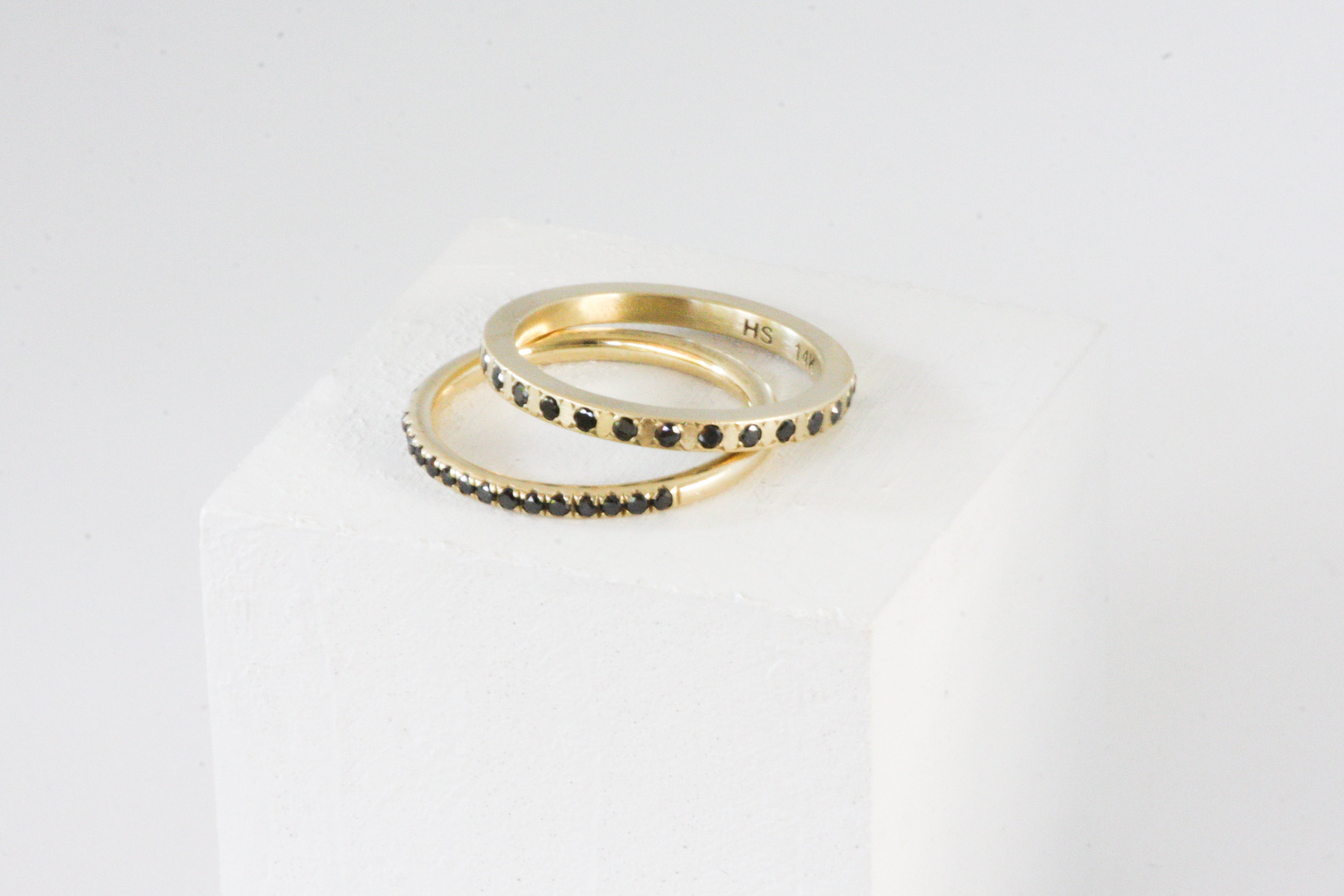 Half Eternity 14K Yellow Gold Ring Set With Black Diamonds