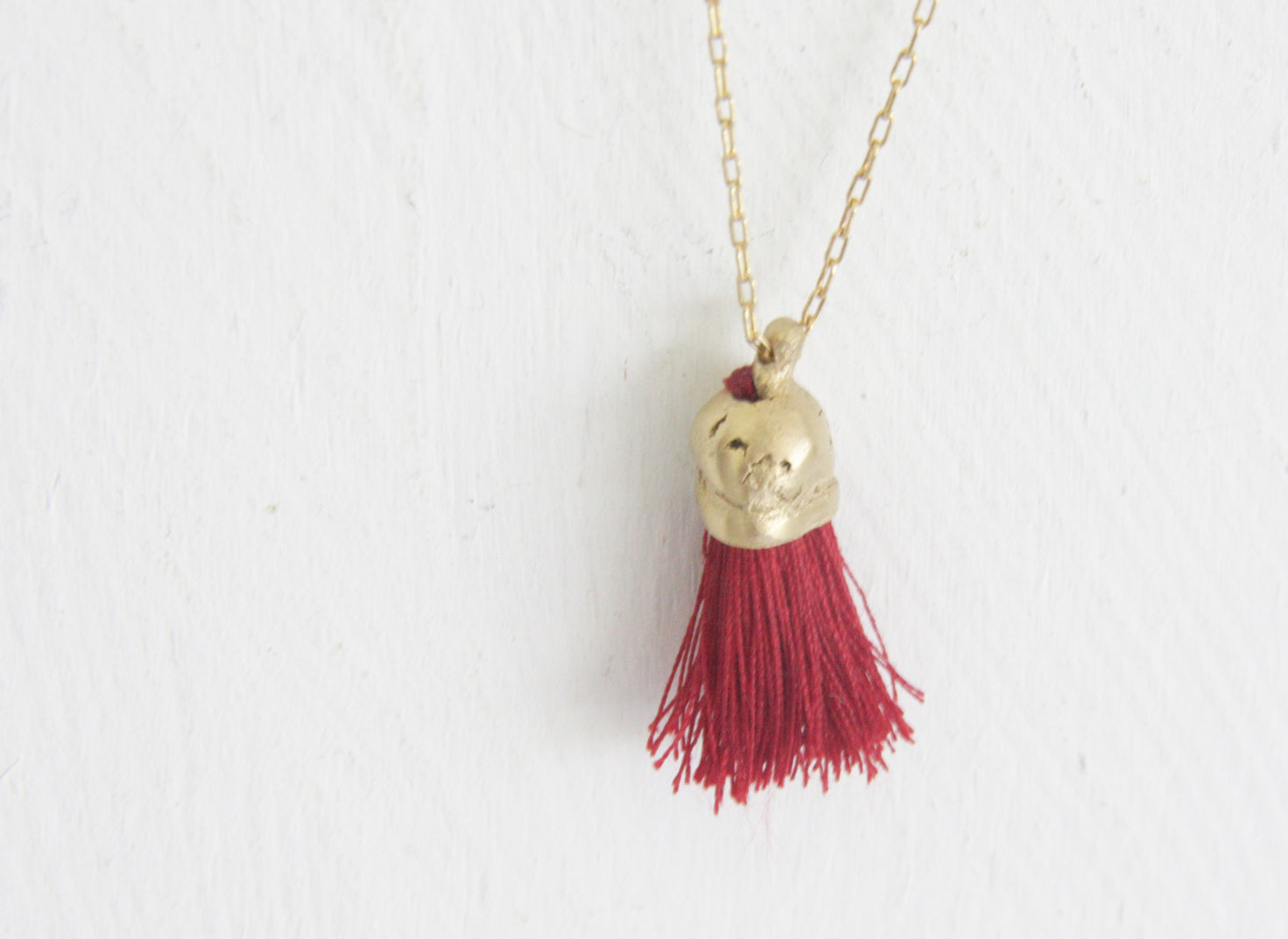 Red Tassel Organic Gold And Cotton Pendant