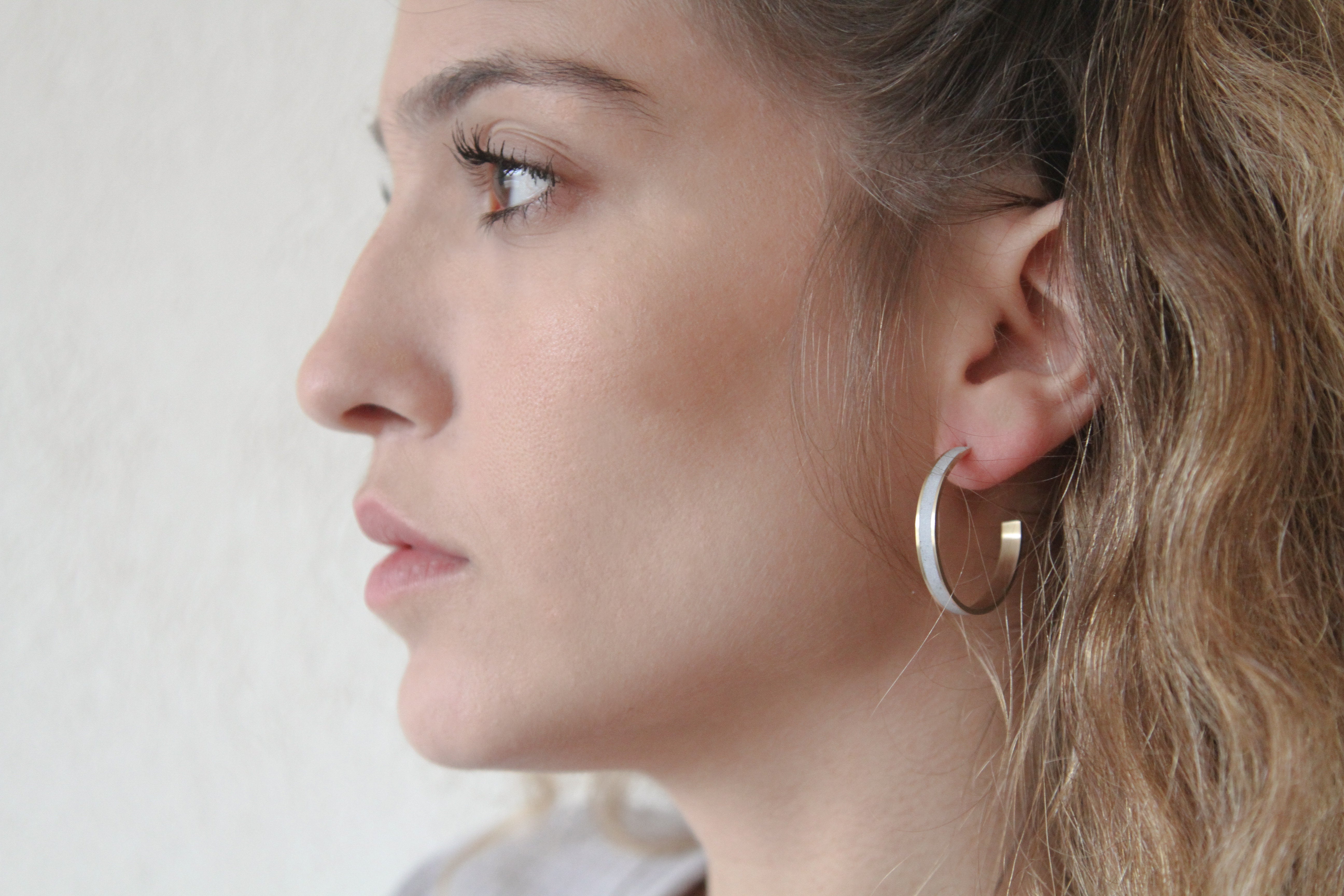 Minimalist Gold & Concrete Hoop Earrings - Size L