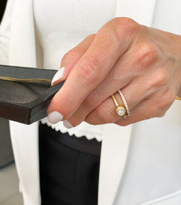 Half Eternity 14K Yellow Gold Ring Set With Black Diamonds