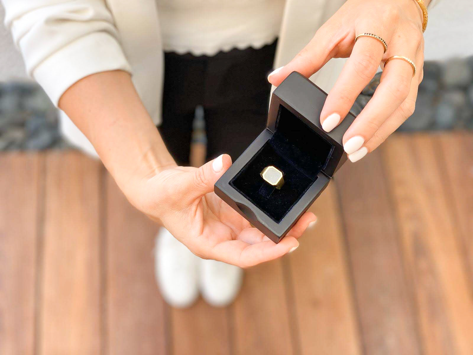 Half Eternity 14K Yellow Gold Ring Set With Black Diamonds