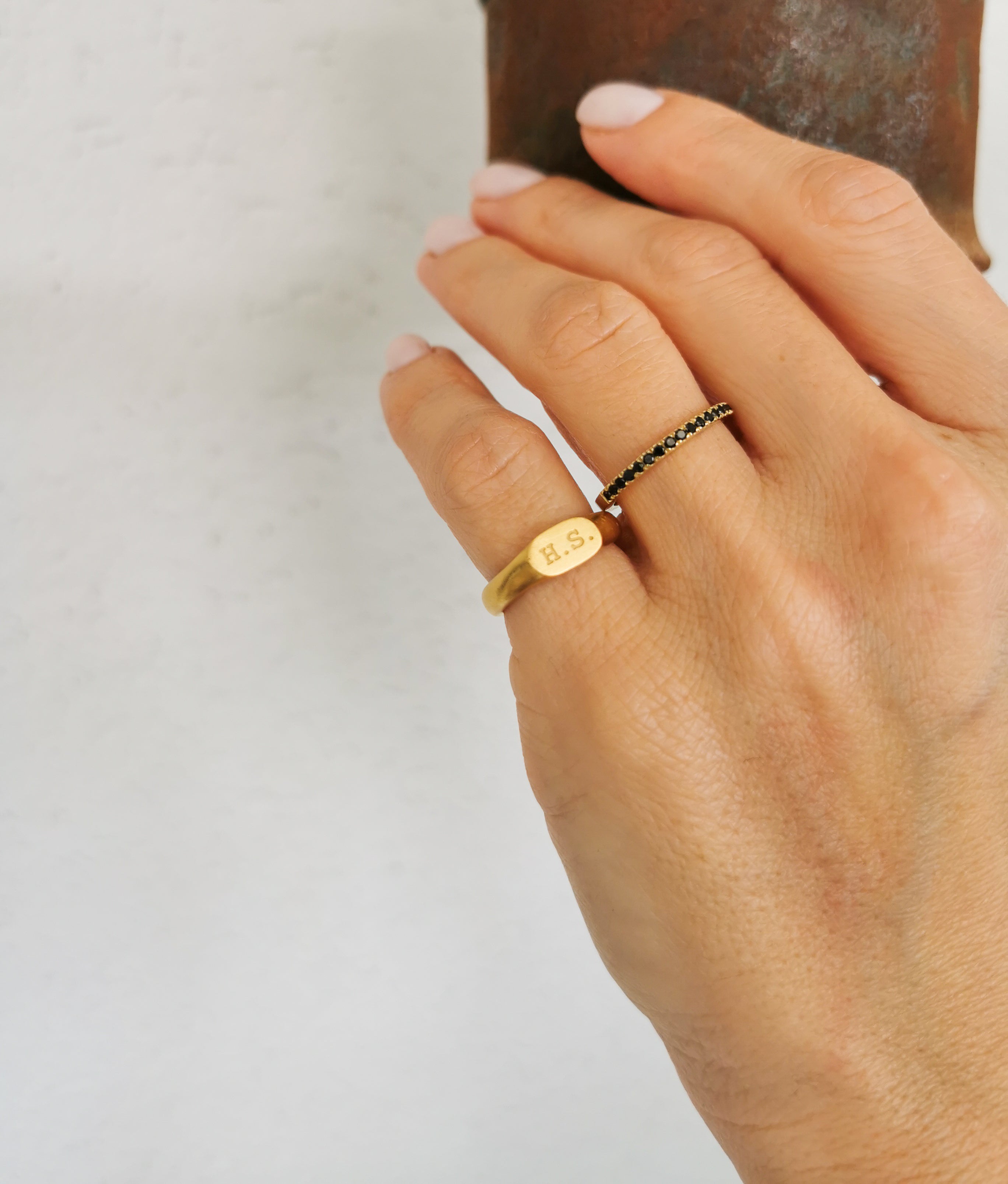 Half Eternity 14K Yellow Gold Ring Set With Black Diamonds