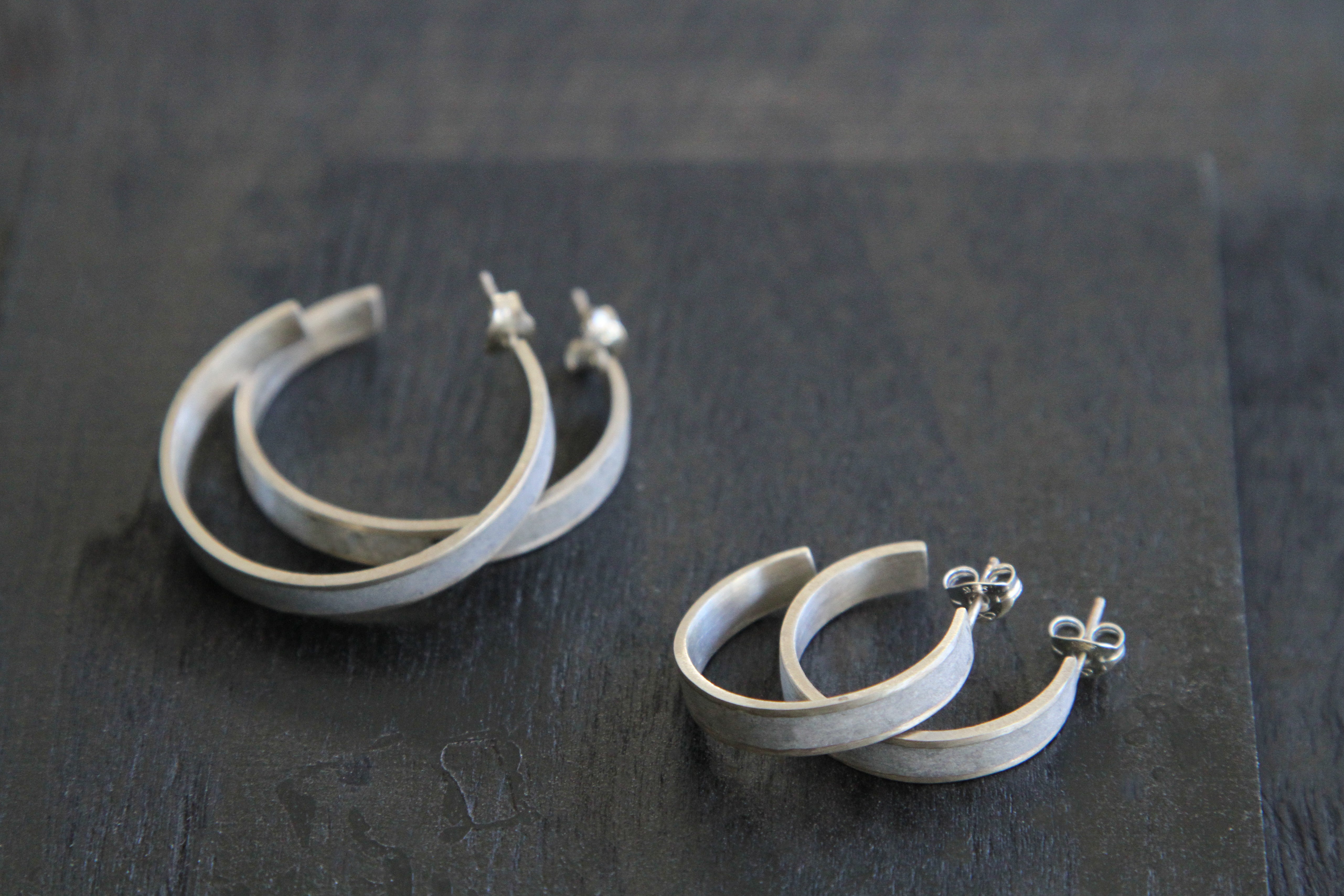 Minimalist Gold & Concrete Hoop Earrings - Size L