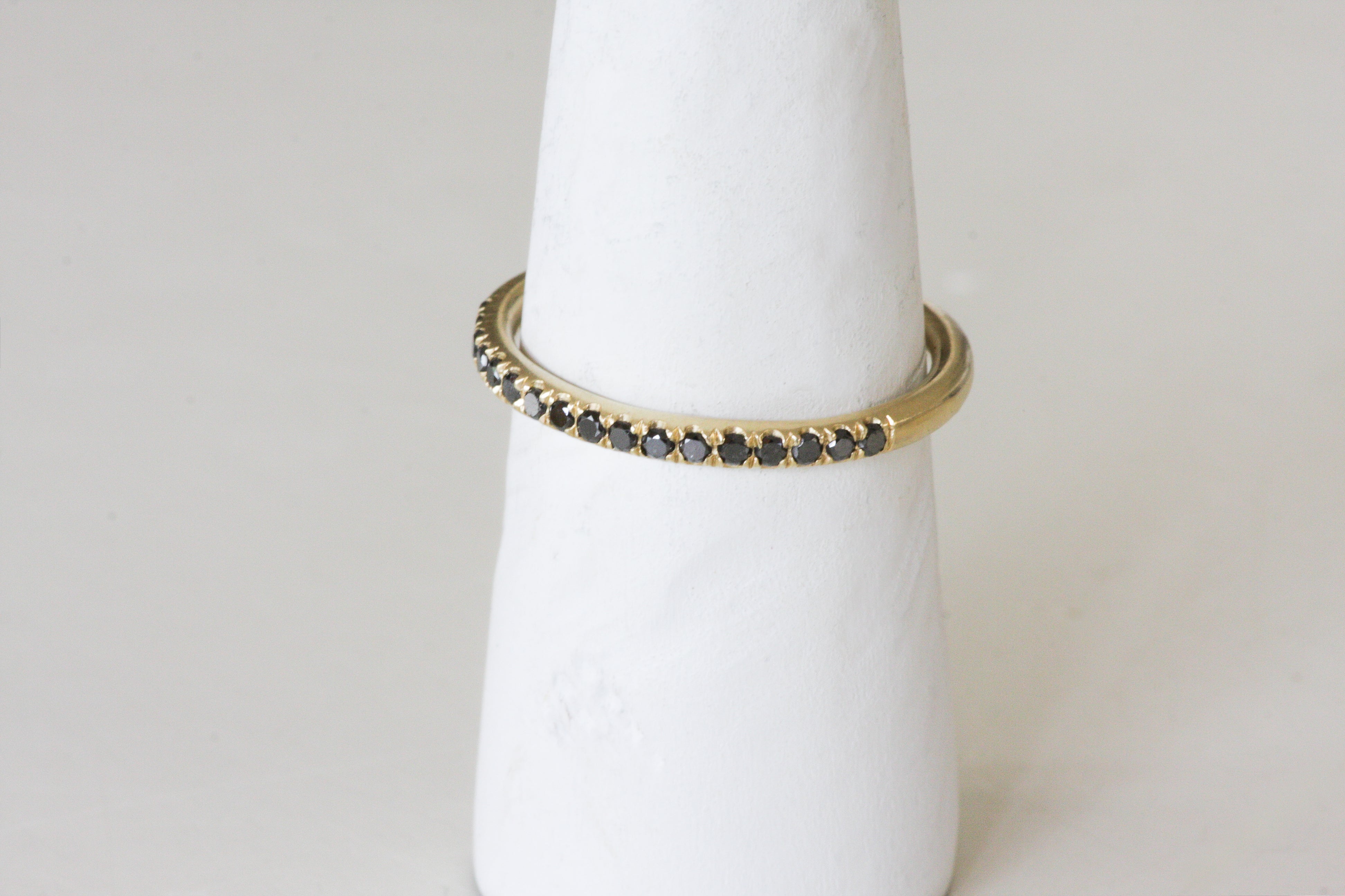 Half Eternity 14K Yellow Gold Ring Set With Black Diamonds