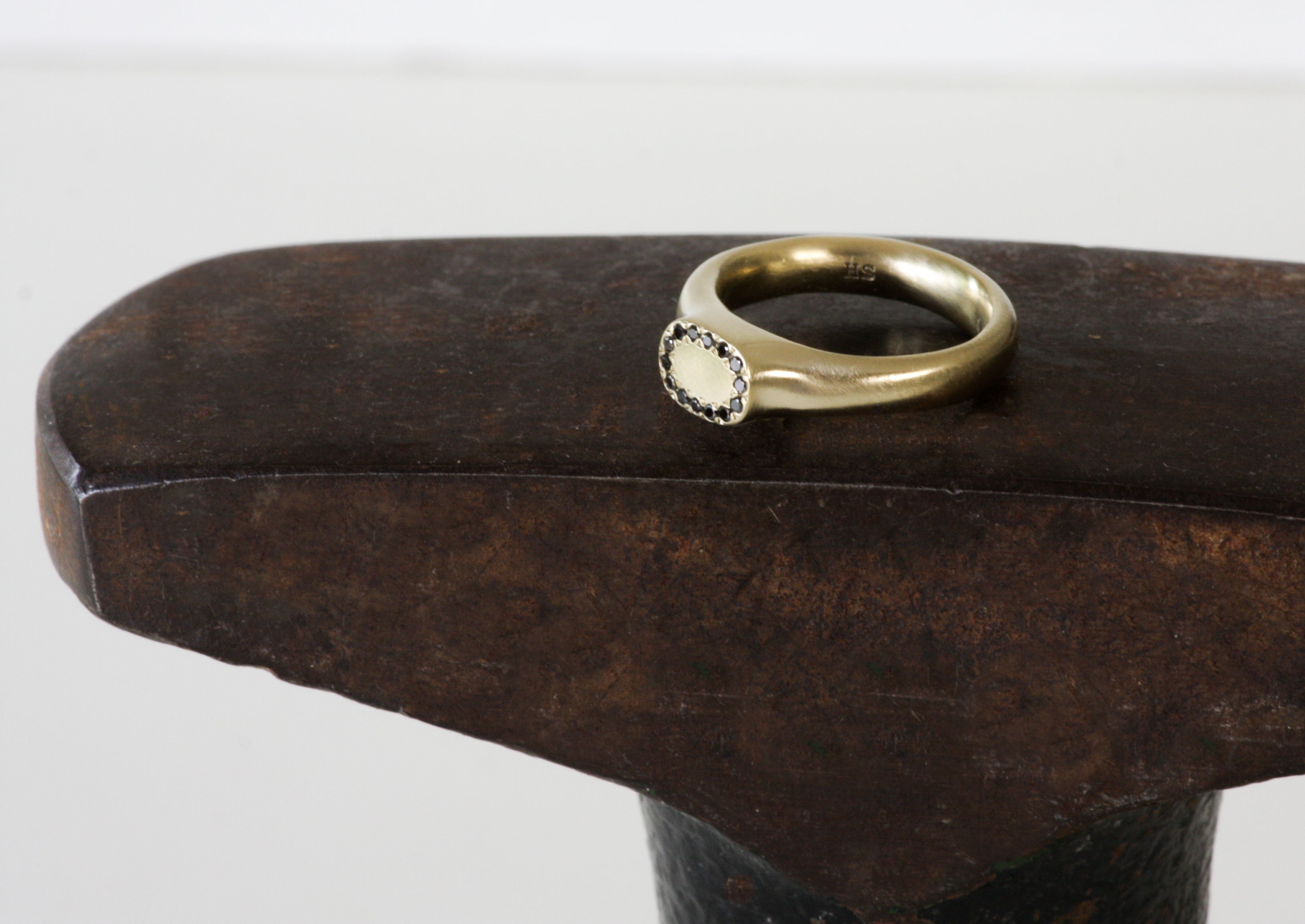 Queen Crown Gold & Black Diamond Signet Ring