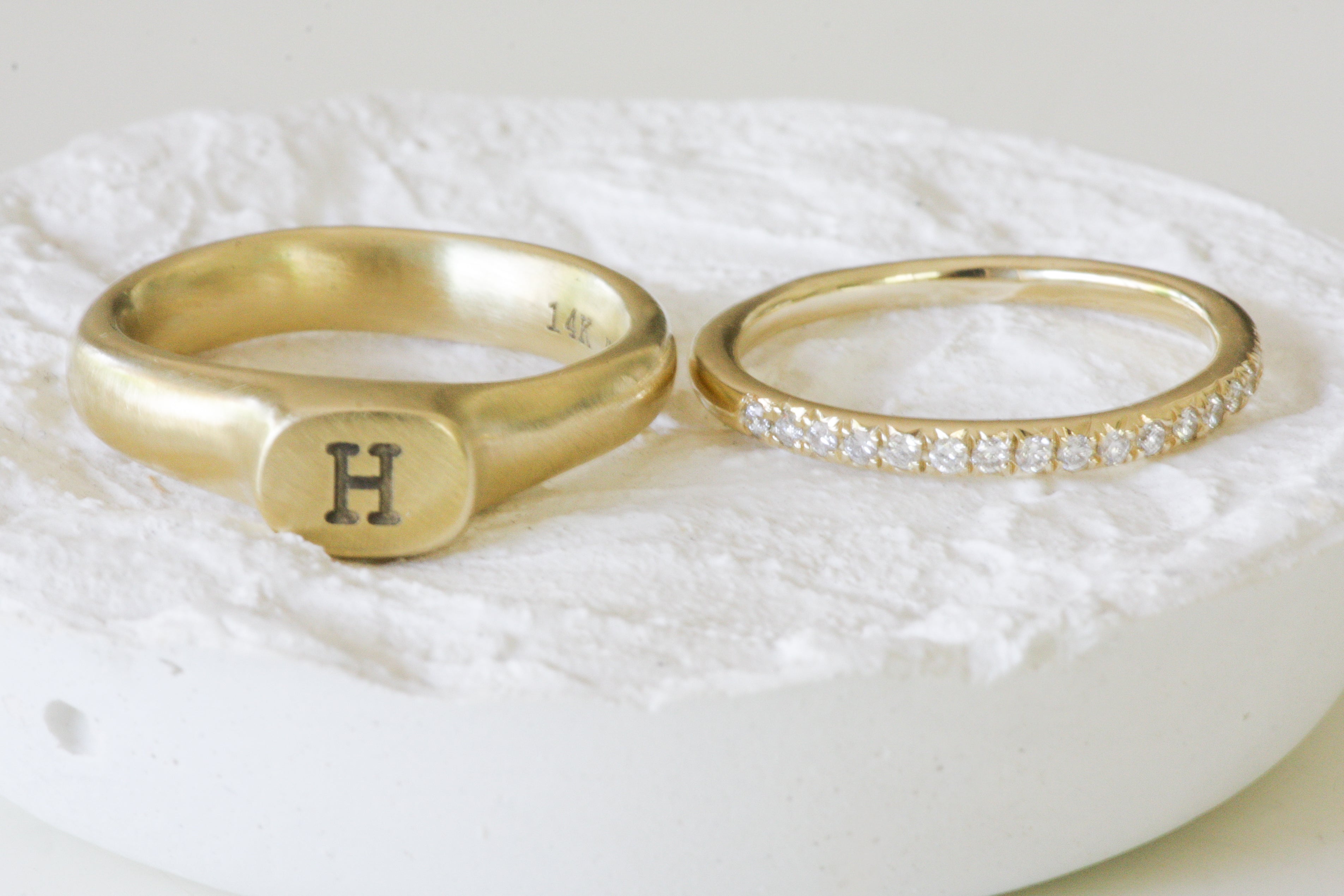 Half Eternity 14K Yellow Gold Ring Set With White Diamonds