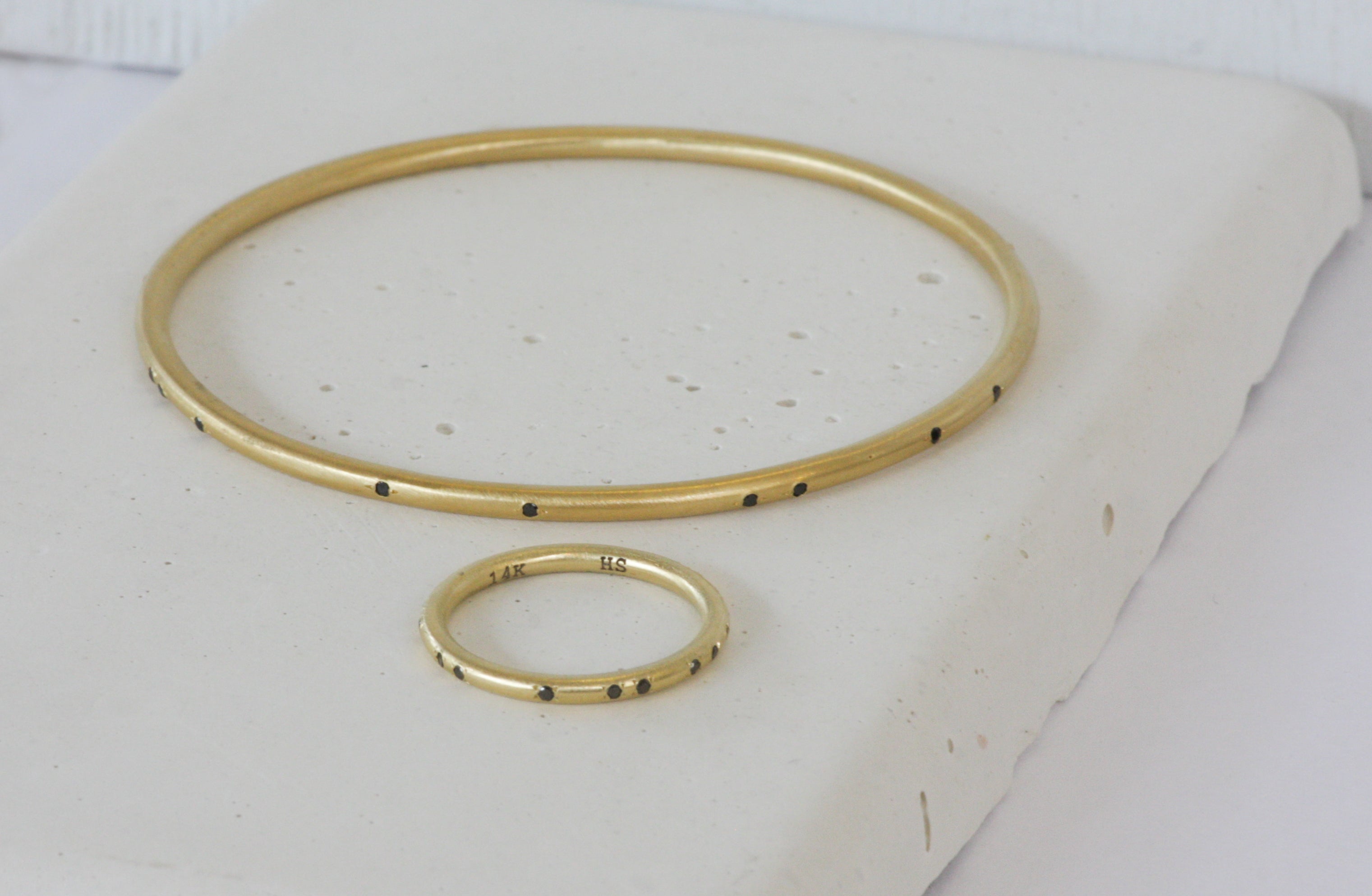 Solid Gold Bangle Bracelet Set With Diamonds