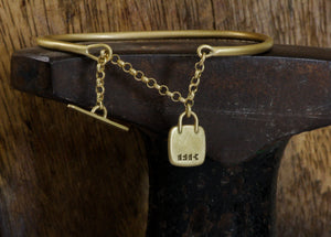 Solid Gold Open cuff bracelet with chain closure