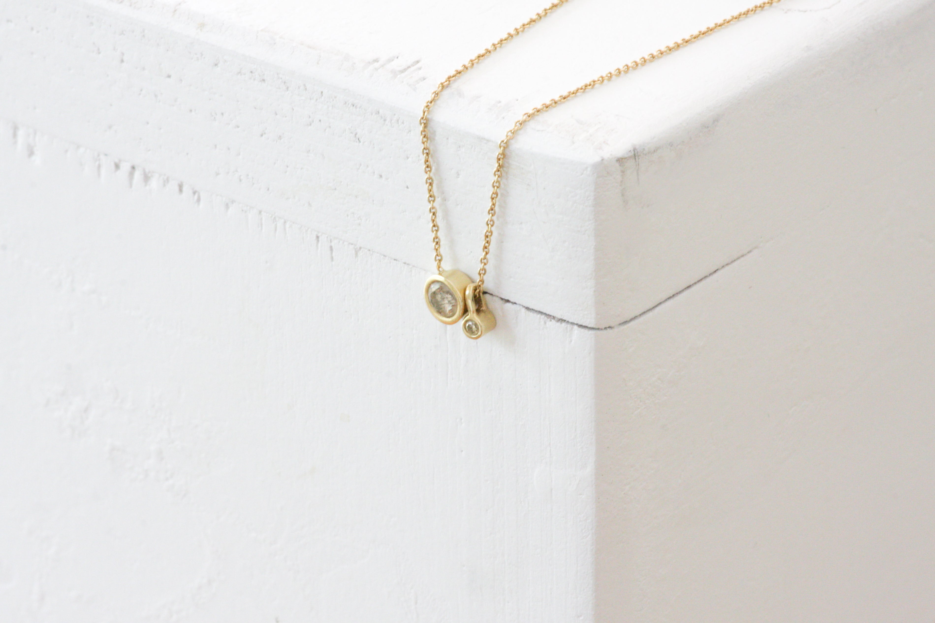 "Twist" Necklace - Solid Gold Cone Solitaire 2 Set Diamond Pendant