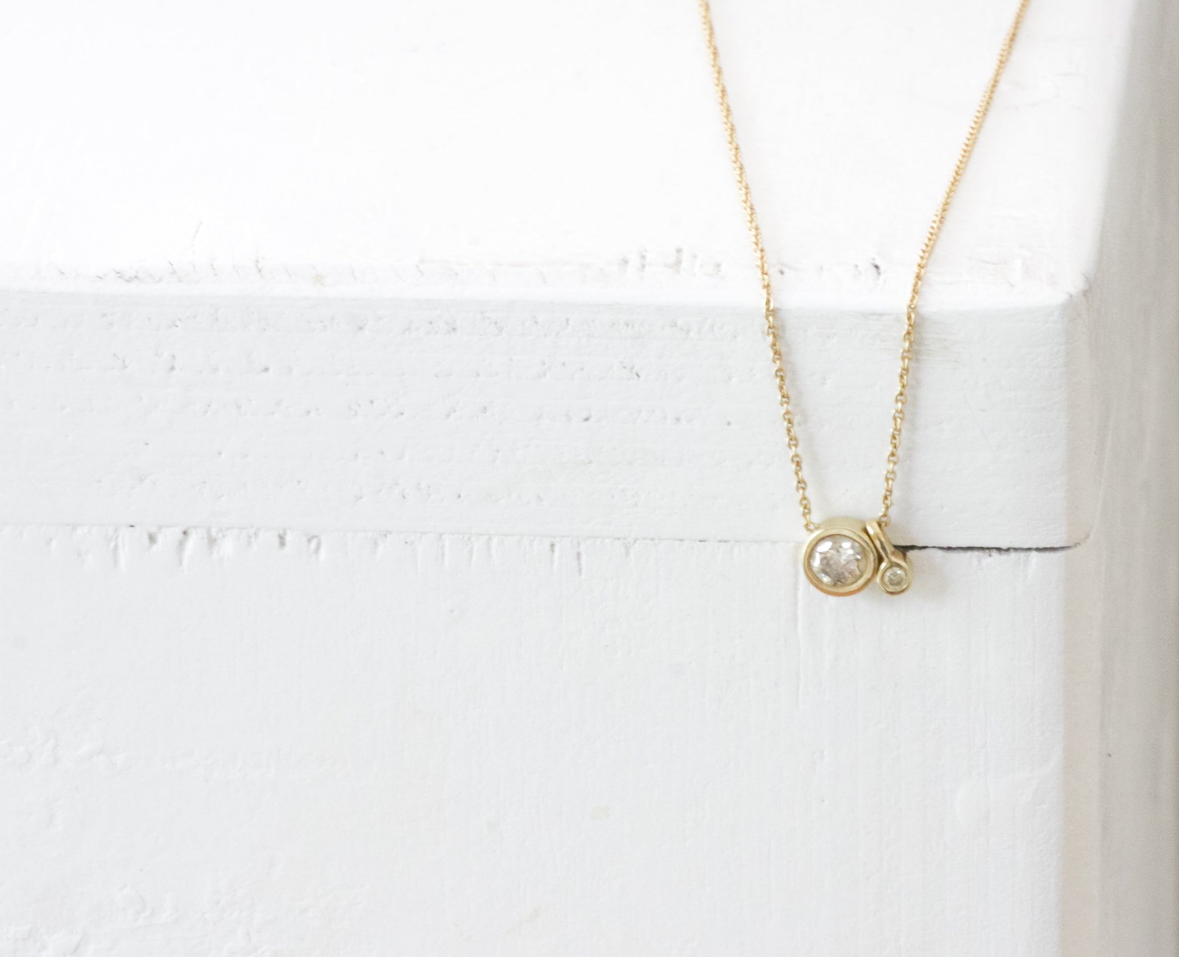 "Twist" Necklace - Solid Gold Cone Solitaire 2 Set Diamond Pendant