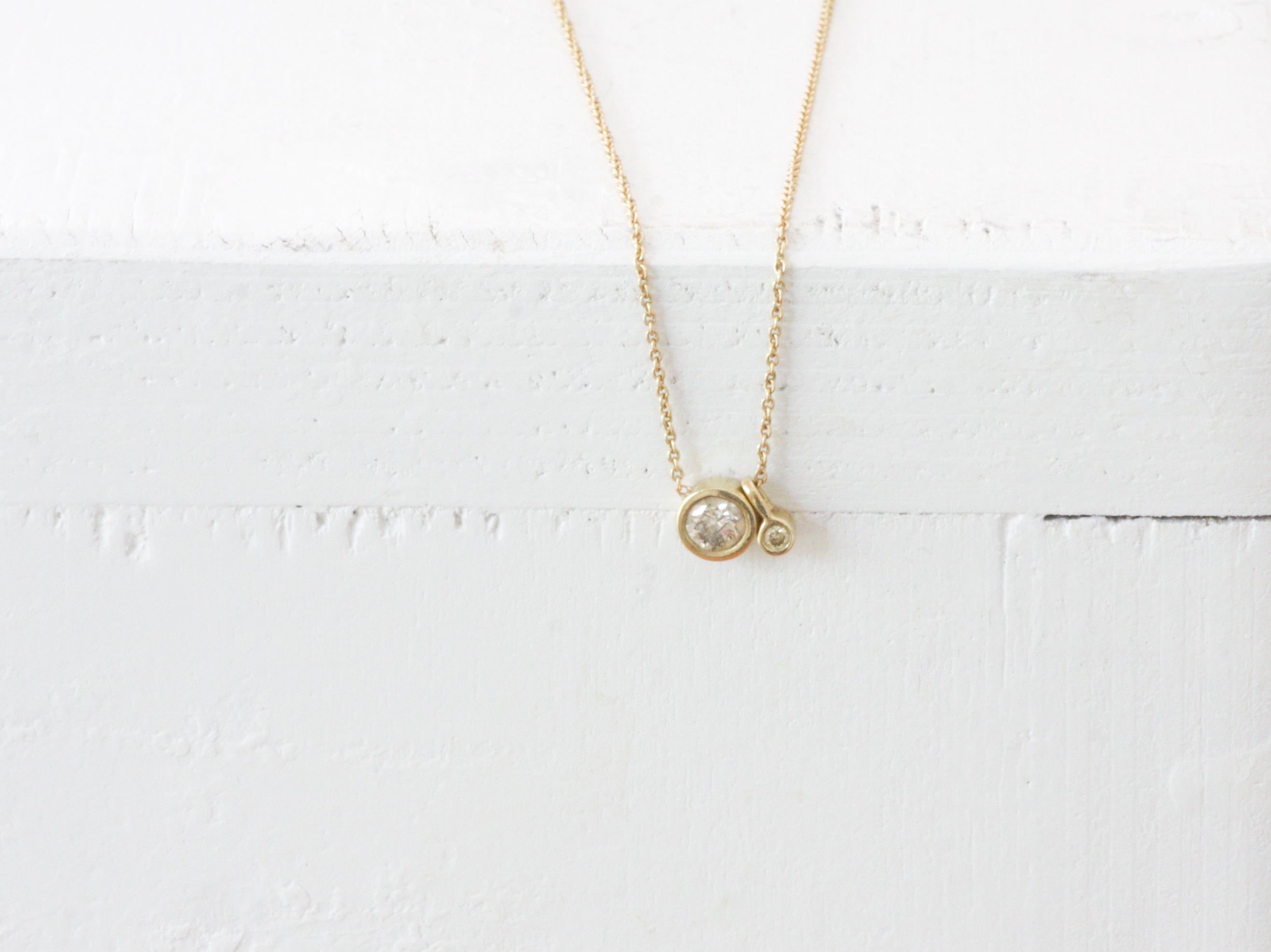 "Twist" Necklace - Solid Gold Cone Solitaire 2 Set Diamond Pendant