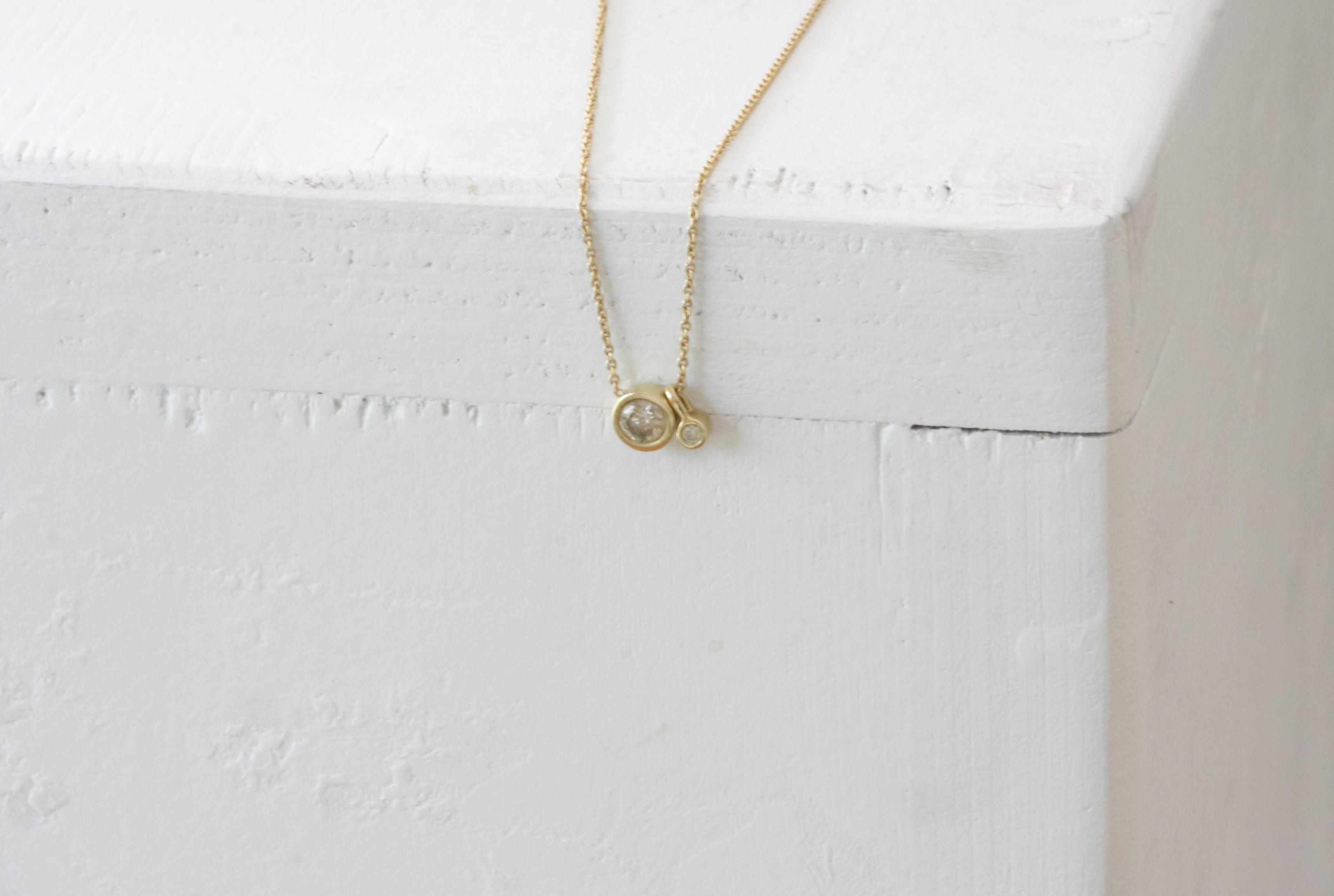 "Twist" Necklace - Solid Gold Cone Solitaire 2 Set Diamond Pendant