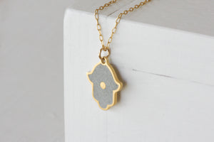 Contemporary Gold & Concrete Hamsa Pendant Necklace