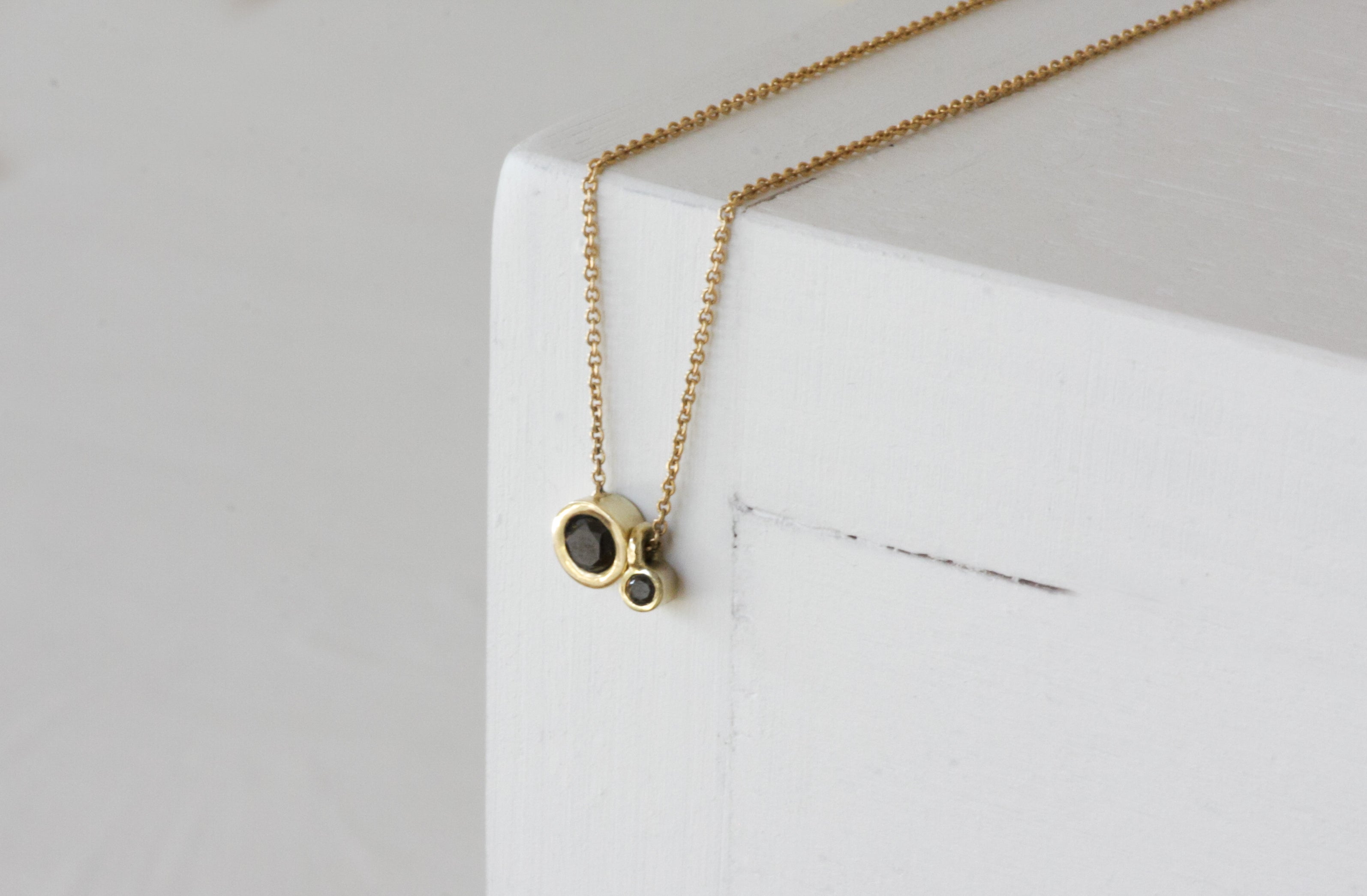 "Twist" Necklace - Solid Gold Cone Solitaire 2 Set Diamond Pendant