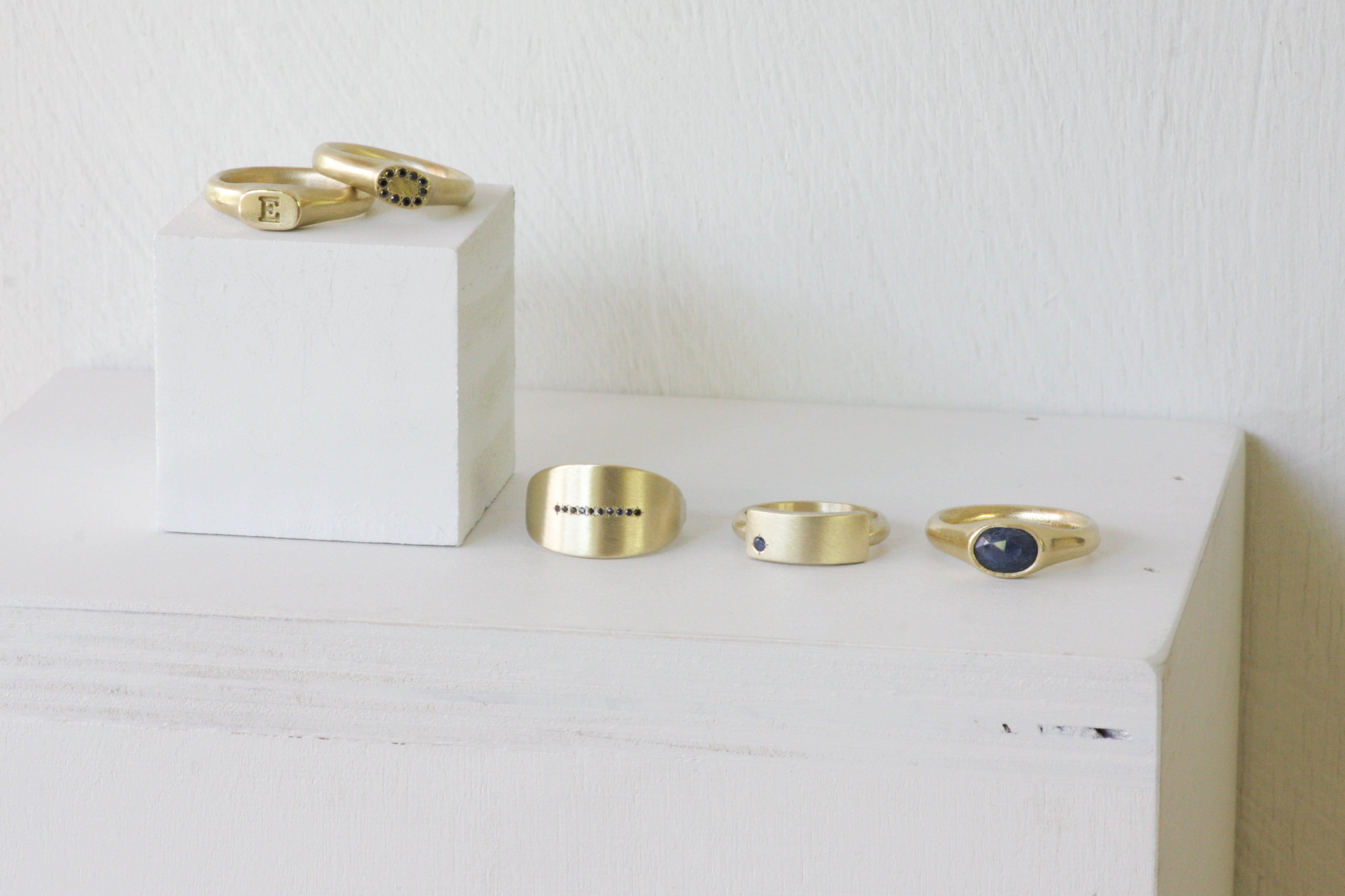 Solid Gold Wide Band Set With 10 tiny Sapphires