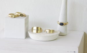Gold Signet Band Set With Sapphires