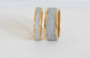 Contemporary 14K Solid Gold Narrow Modern Unisex Concrete Wedding Ring