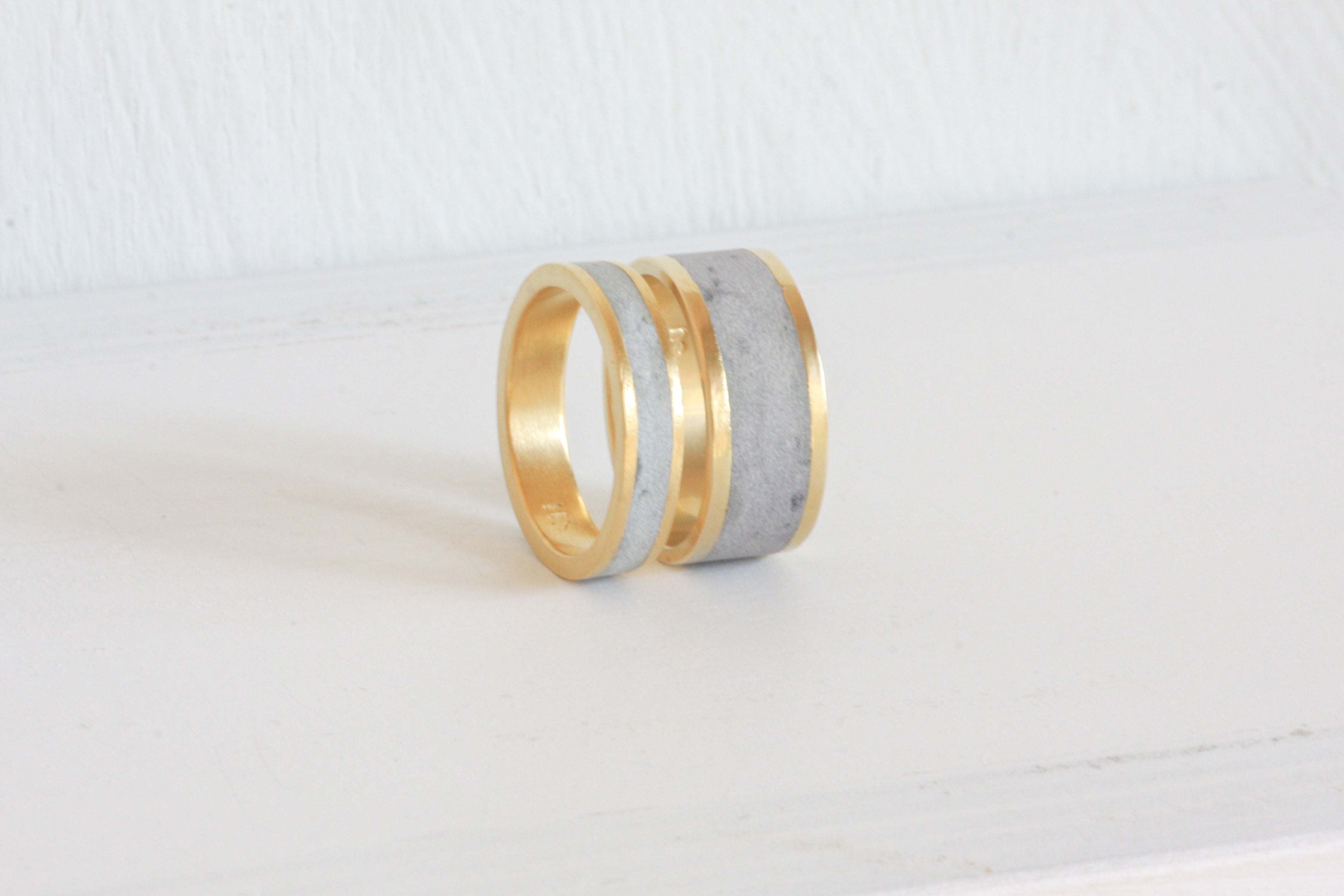 Couples Wedding Gold And Concrete Bands Set