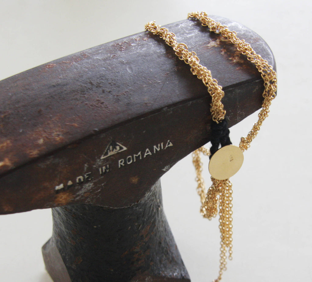 Knitted chain bracelet, Handmade braided bracelet, Gold tassel bracelet, Double Gold bracelet, contemporary bracelet, Delicate bracelet - hs