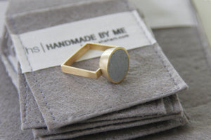 Big Concrete Gold Ring, Gold Circle Ring, Concrete Jewelry, Square Gold Band - hs