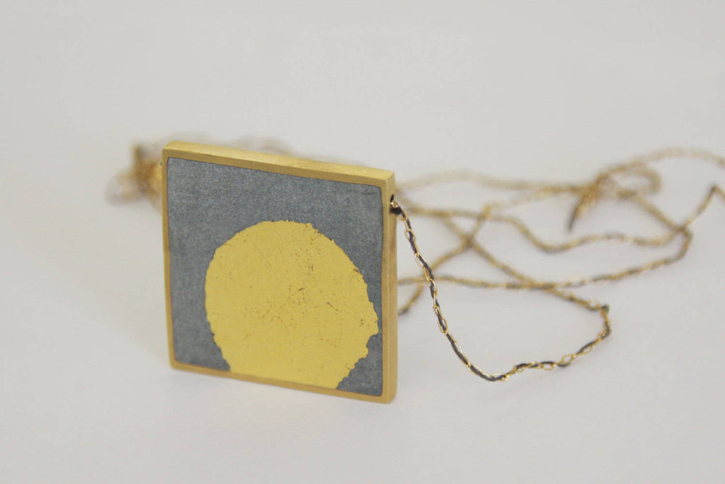 Statemante Square gold Leaf necklace - hs