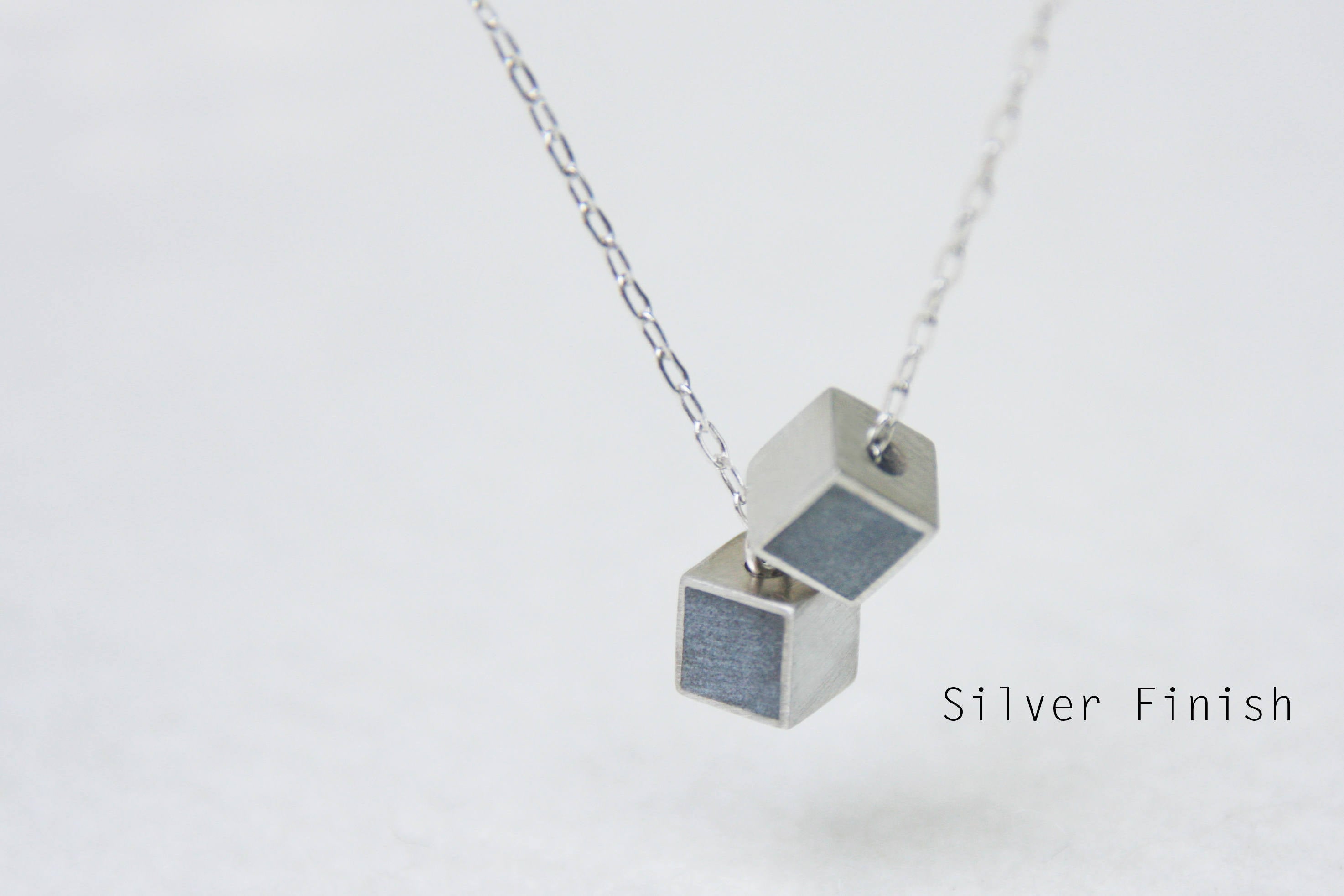 Petite Double Cube Gold & Concrete Necklace - hs