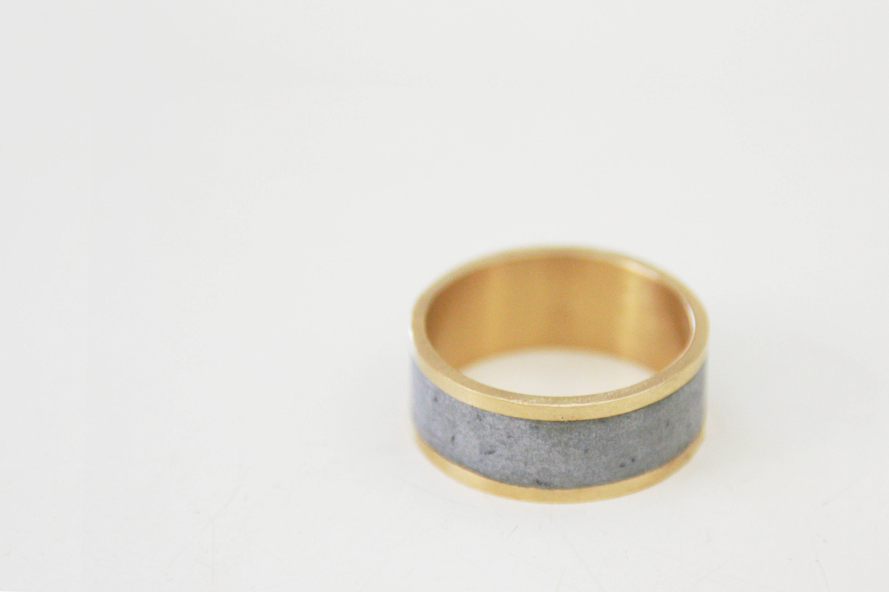 14K Yellow Gold And Concrete Wedding Ring / Wide Gold Wedding Band / Unisex Wedding Ring - hs