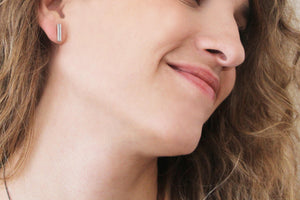 Tiny line gold & concrete bar earrings - hs
