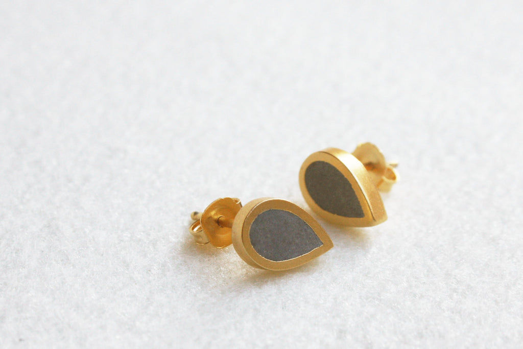 Gold & Concrete Teardrop Earrings - hs