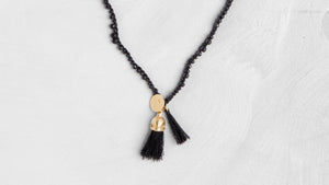 Black And Gold Necklace / Organic Gold Pendant / Spinel Necklace - hs