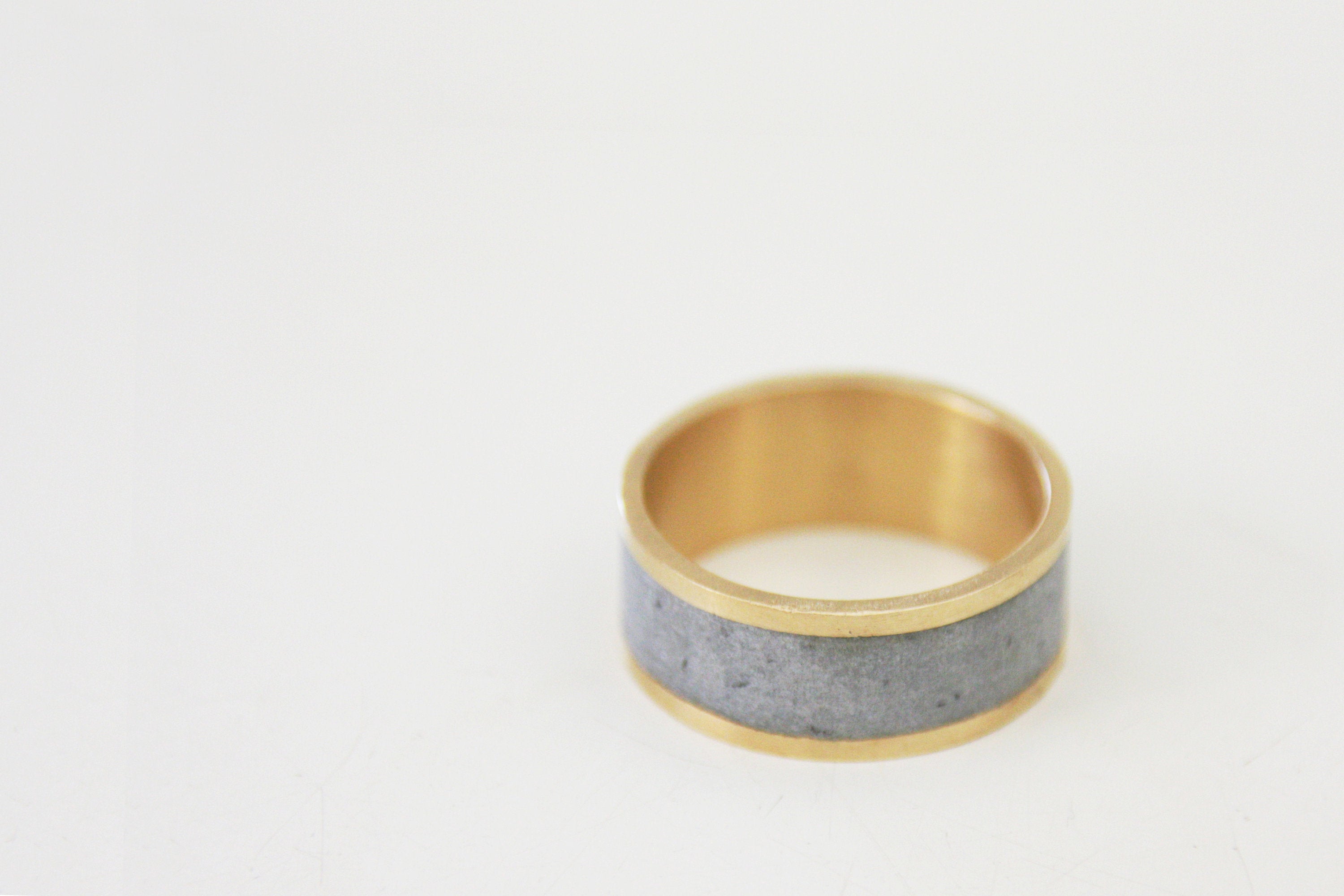 Concrete And Silver Minimalist Wide Wedding Band / Unisex Contemporary 925 Wedding Ring - hs