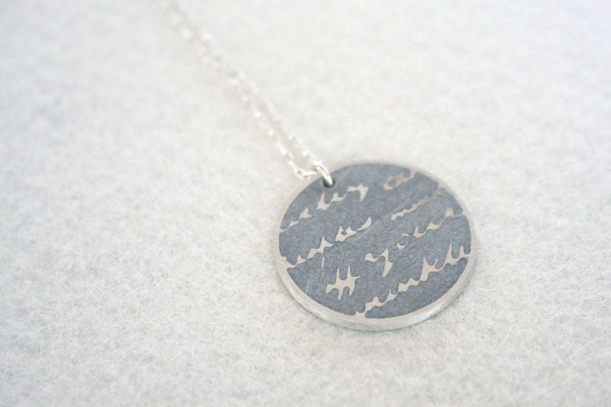 Round concrete & Silver Handwriting Text Pendant With long Silver 925 – HS