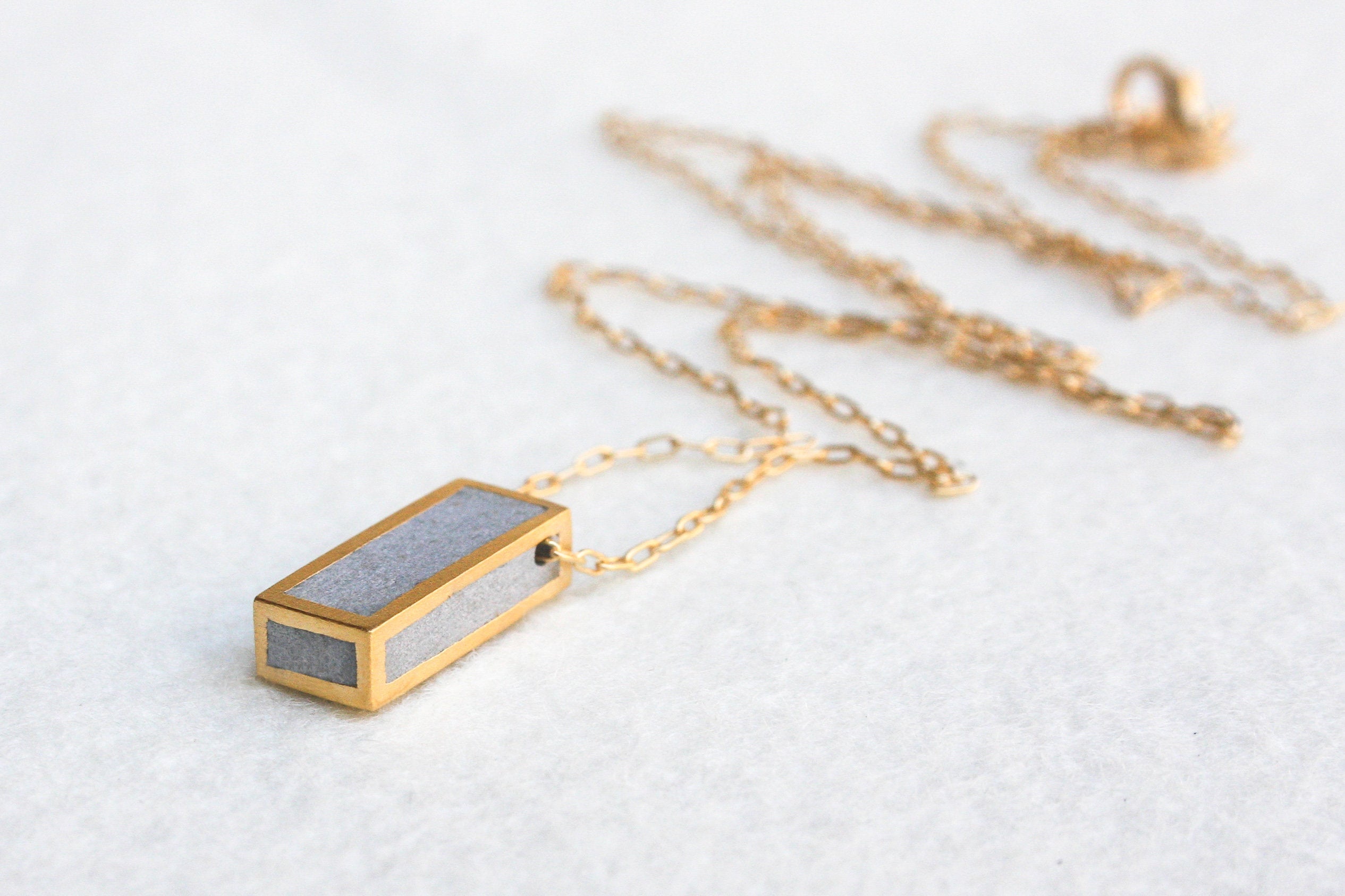 Geometric Rectangle Gold Pendant Inspired By Architecture - hs