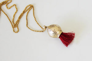Organic Gold Pendant Necklace wWth Colored Tassel - hs