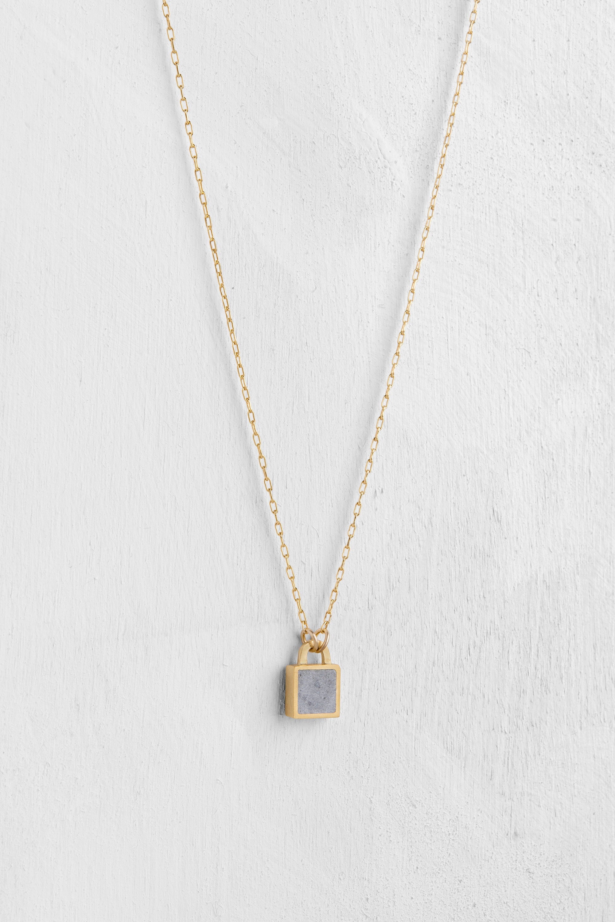 Concrete lock pendant, Concrete jewelry, Sq lock Necklace, Tiny Gold Necklace, Geometric Everyday necklace, Minimalist pendent, Gift for her - hs