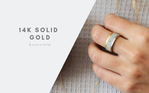 Contemporary 14K Solid Gold Wide Modern Unisex Concrete Wedding Ring - hs