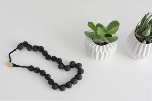 Black Modern Lava necklace, Rough Necklace, Black beaded necklace - hs