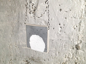 Square Silver Frame Concrete Pendant With Center Silver Leaf - hs