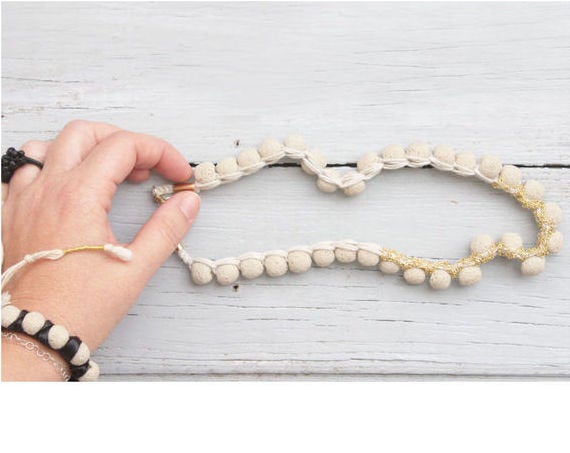 White / Black Lava and Goldfield Knitted Chain Necklace - hs