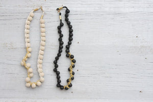 White / Black Lava and Goldfield Knitted Chain Necklace - hs