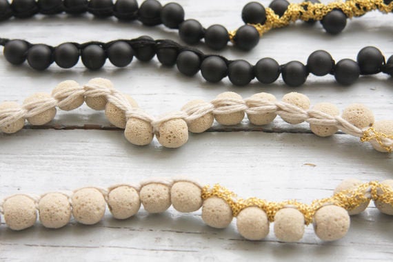 Onyx And Gold Boho Knitted Necklace - hs