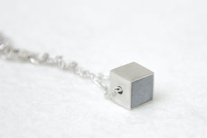 Tiny Cube Necklace with Oxidize Silver Chain - hs