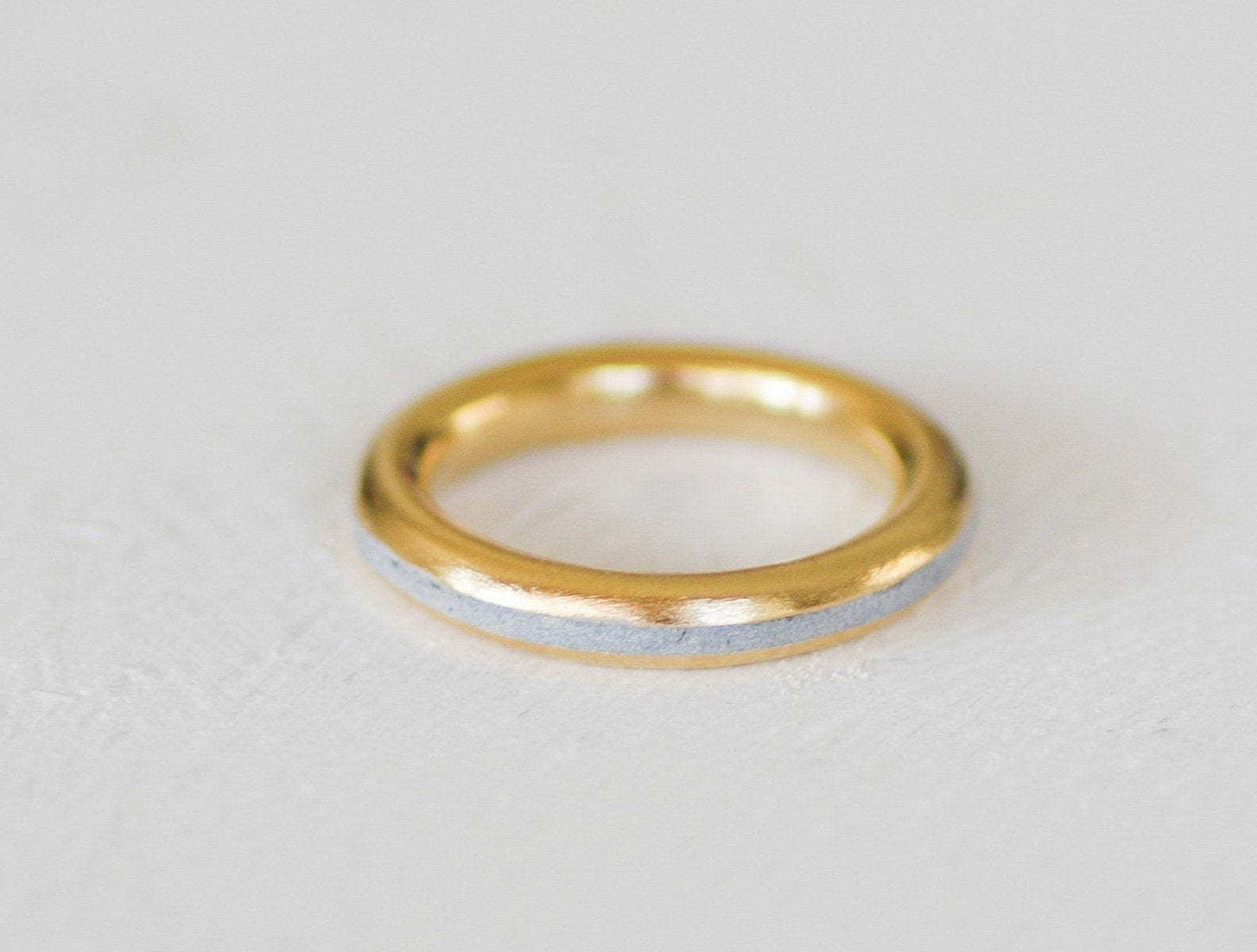 Gold And Concrete Round Profile Wedding Band - hs